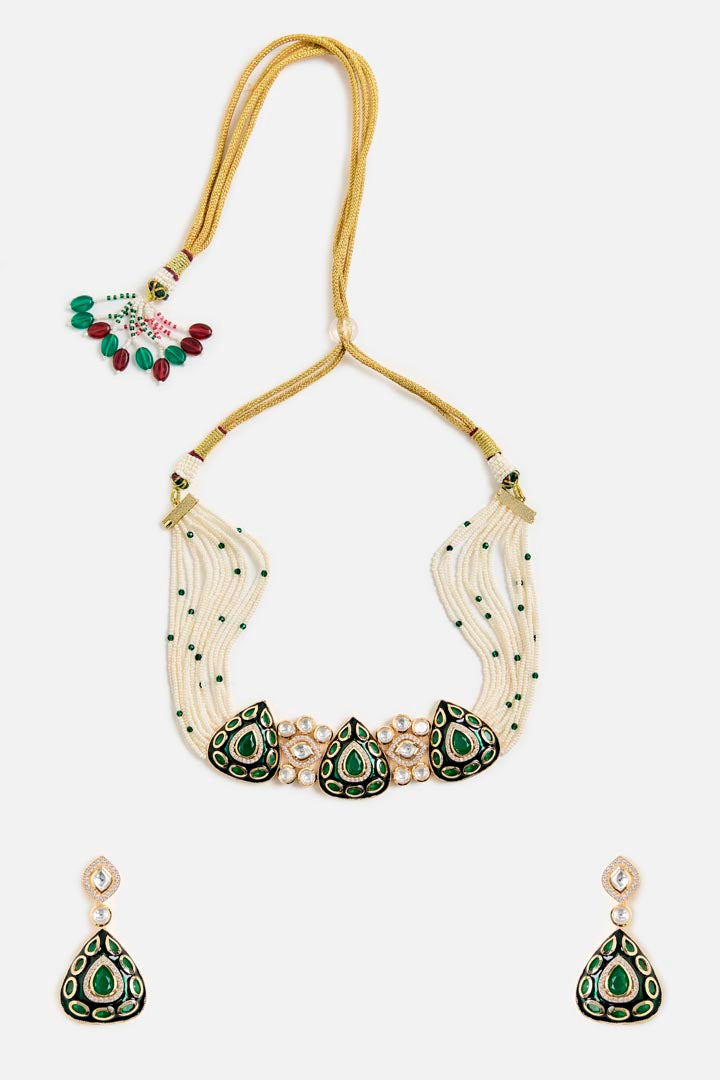 Emerald Stone Choker Set with Earrings