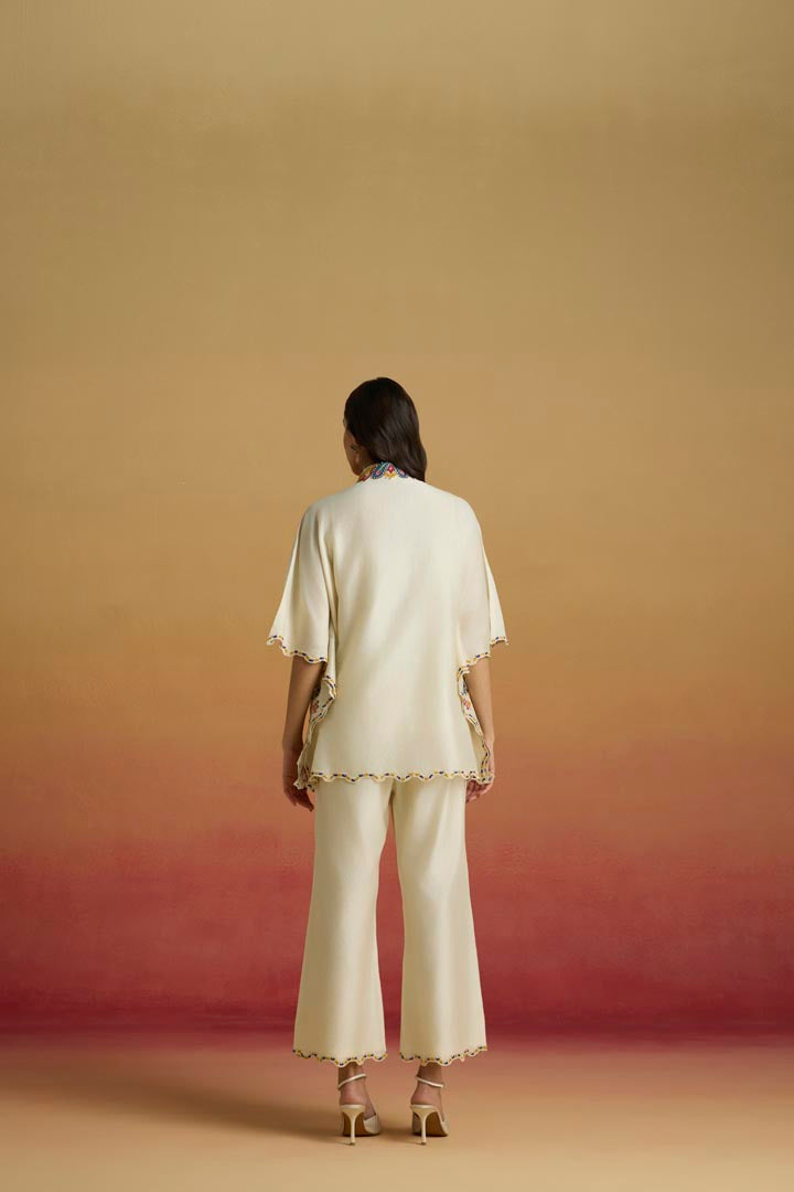 Ivory Chanderi Applique Straight Pants - Designer Occasion Wear