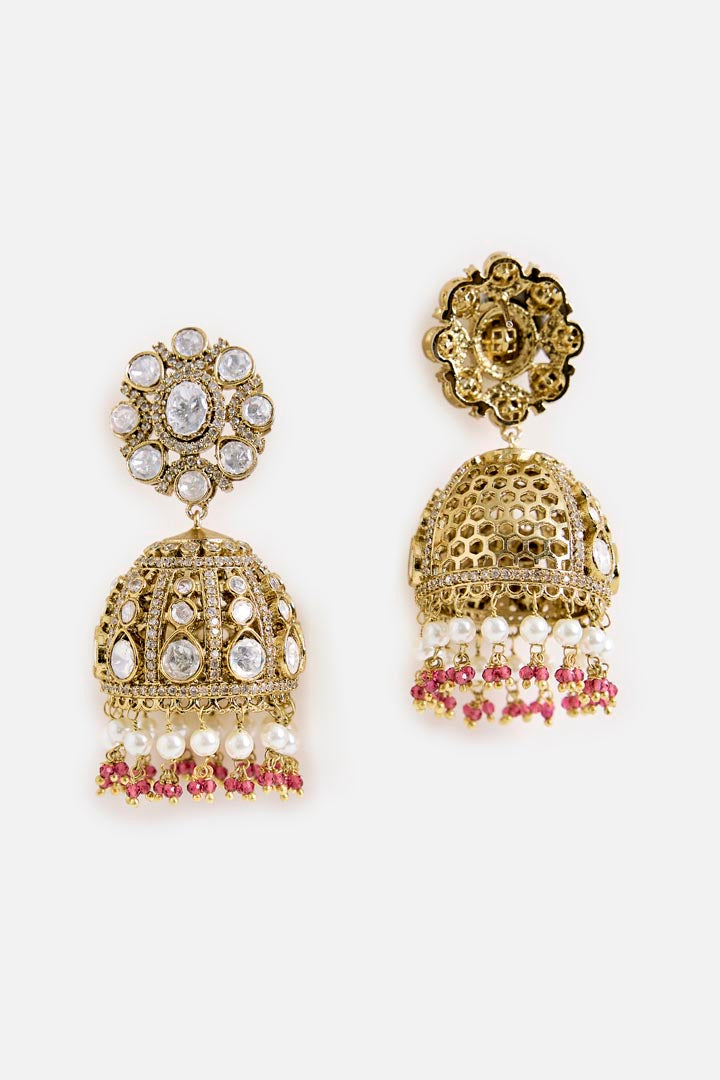 Pearl & Kundan Drop Jhumka Earrings