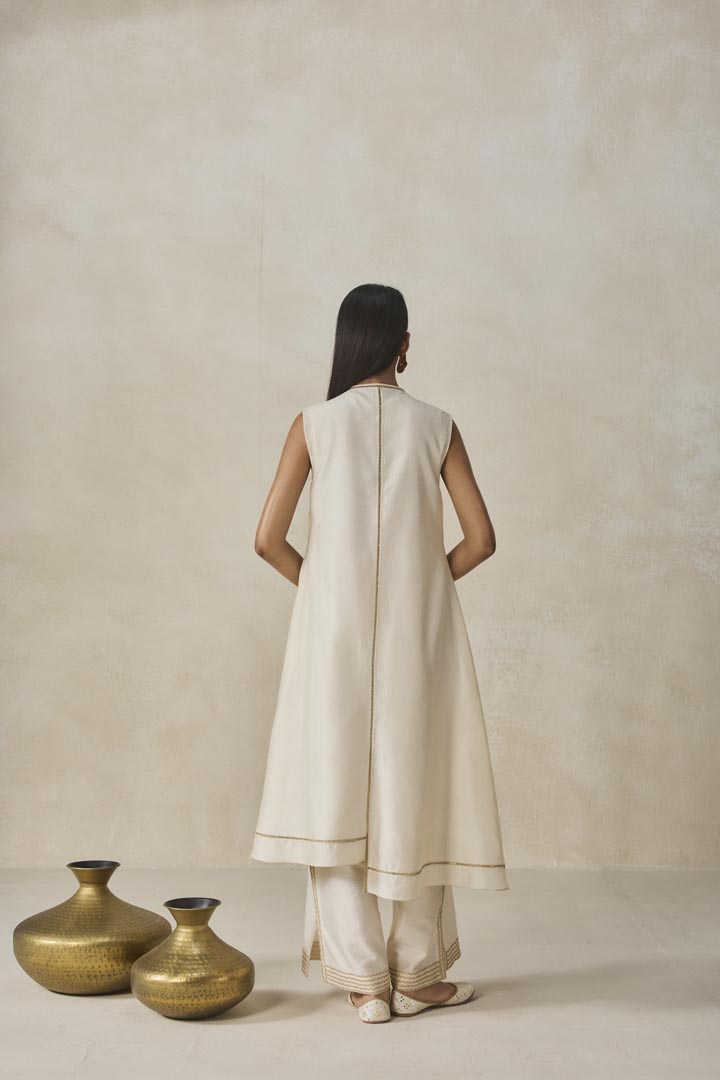 Ivory Chanderi Applique Work Kurta Set - Luxury Ethnic Co-ord