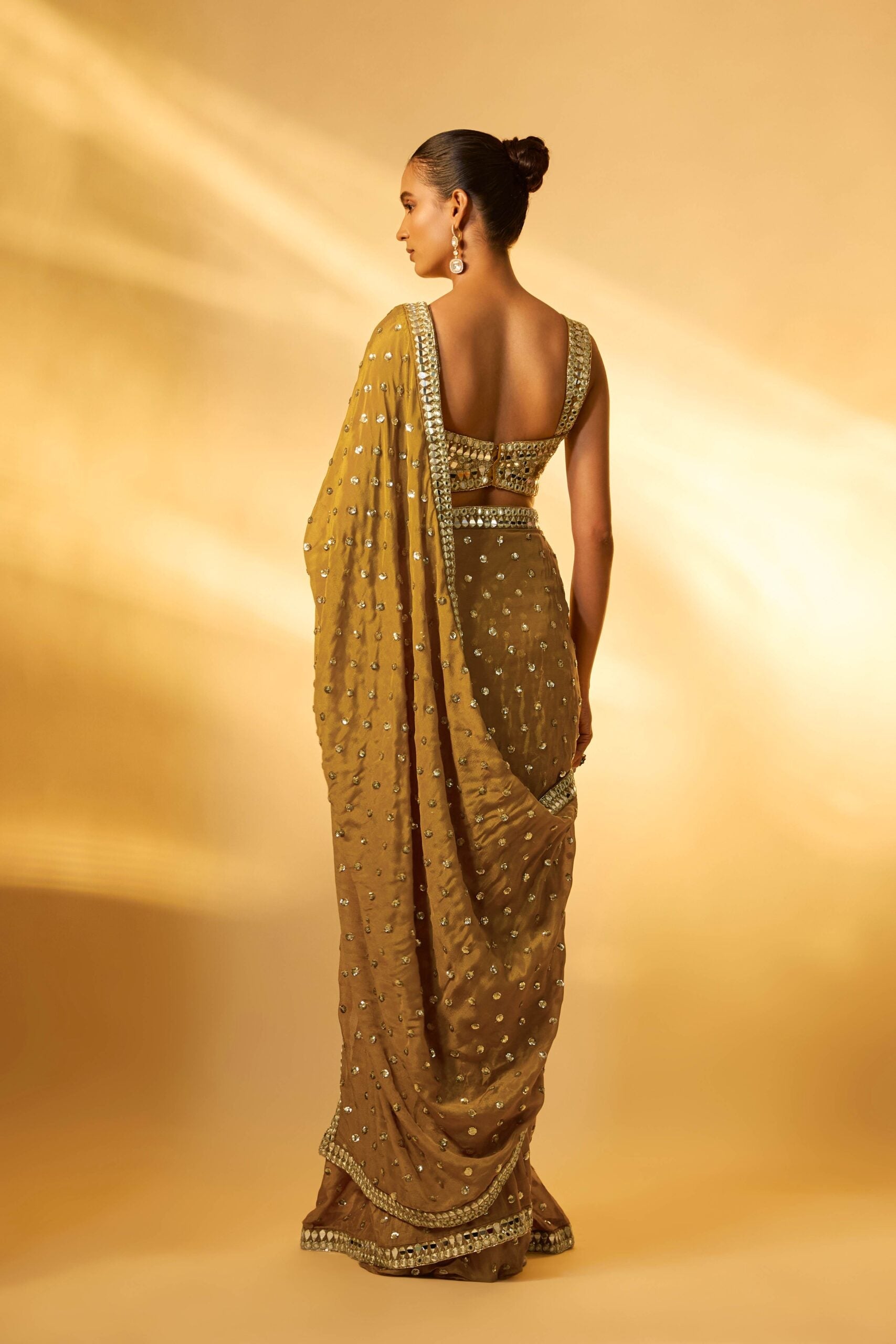 GOLD MIRROR & SEQUINS EMBROIDERED SAREE SET