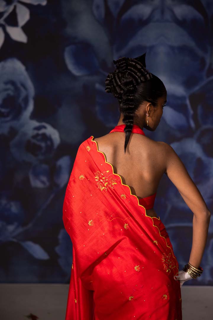 Red & Green Embroidery Saree with Blouse-Set of 2