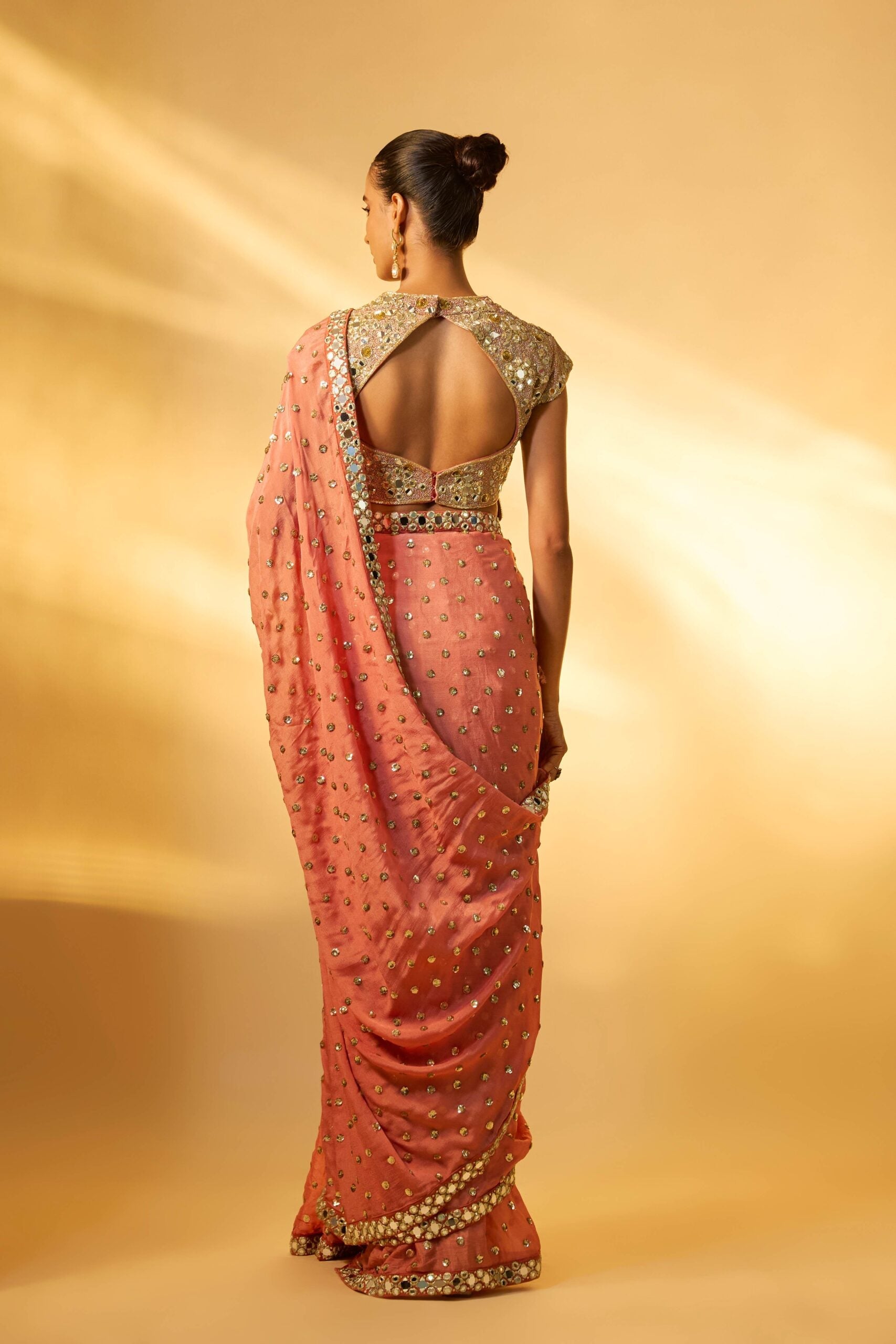 CINNAMON ROSE SEQUINS AND MIRROR EMBROIDERED SAREE SET