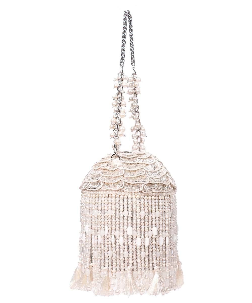Nova Silver Suede Embellished Bucket Bag