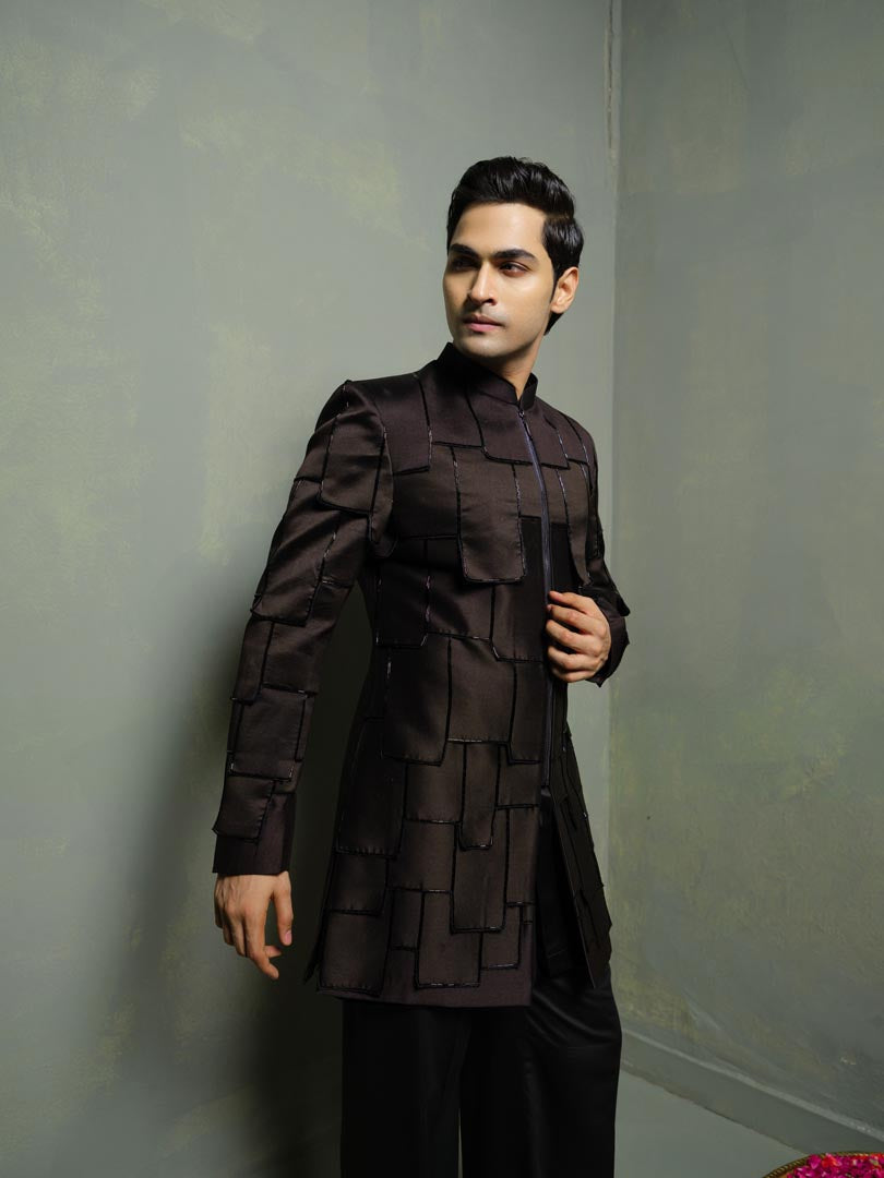 Black Flap Indowestern Set