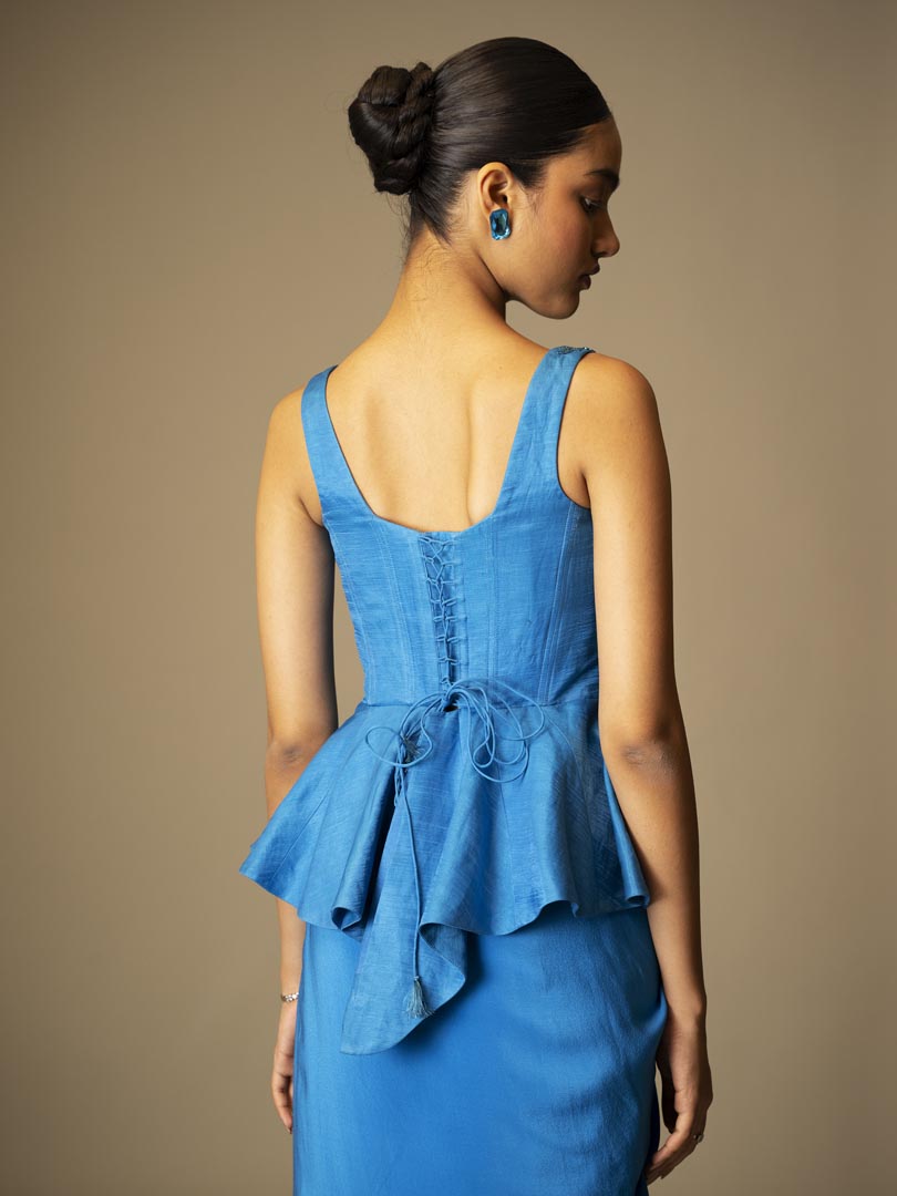 Blue Draped Saree Gown