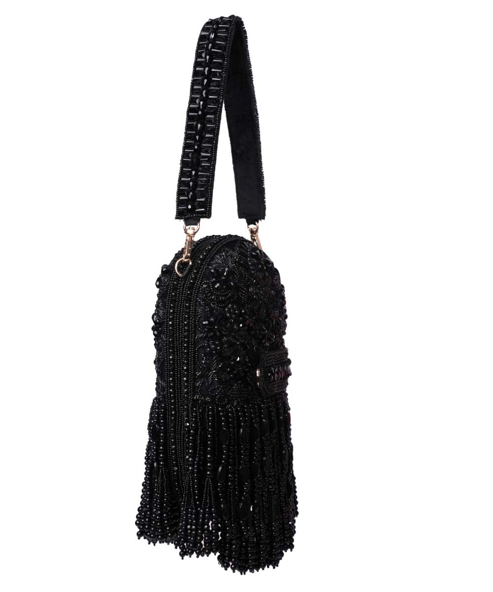 Azmat Black Suede Embellished Capsule Bag