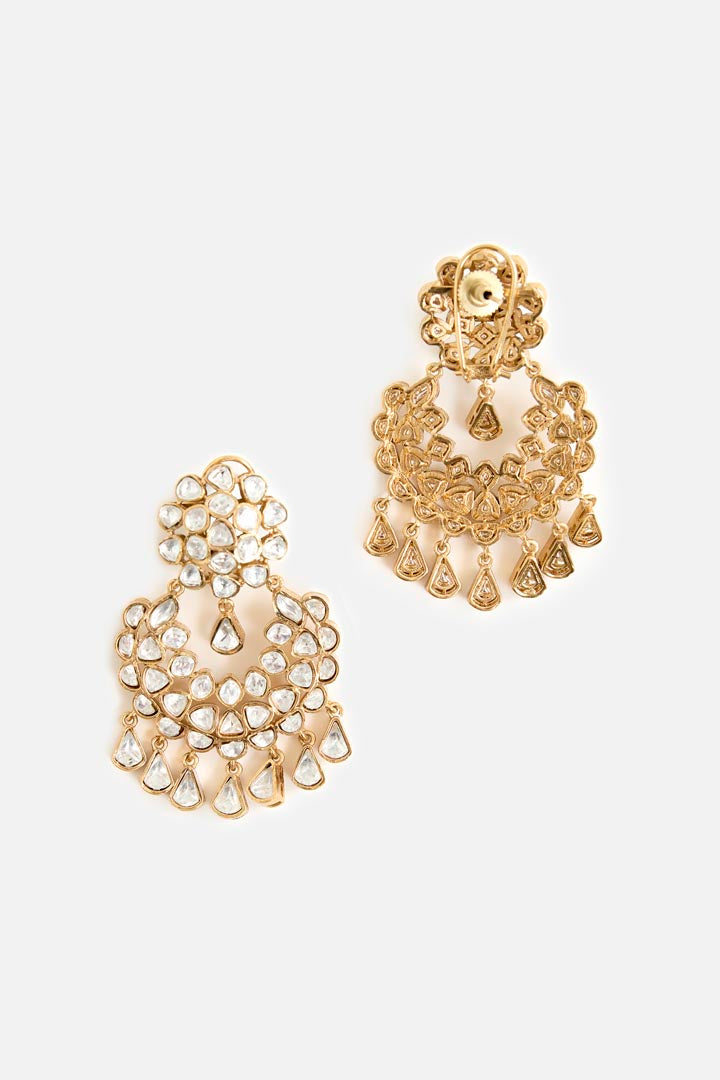 Gold-Plated Pearl & Stone Chandelier Earrings