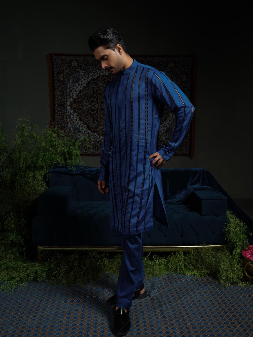 Midnight Stripe Blue Kurta Set