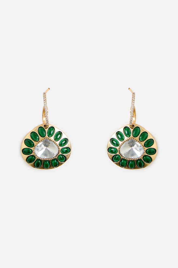 Emerald Green Round Drop Earrings