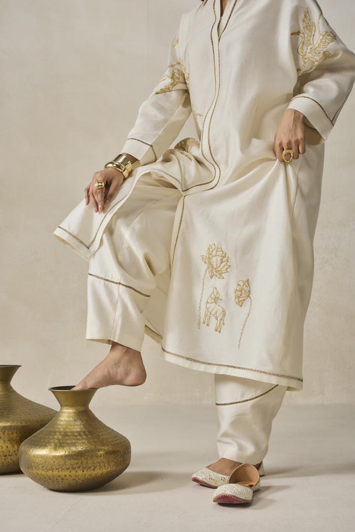 Ivory Chanderi Shirt Kurta Set - Elegant Ethnic Co-ord Set