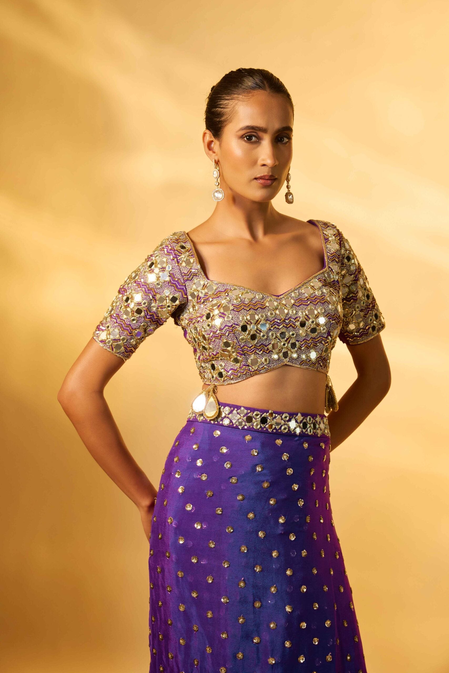 VIOLET SEQUINS EMBROIDERED SAREE SET