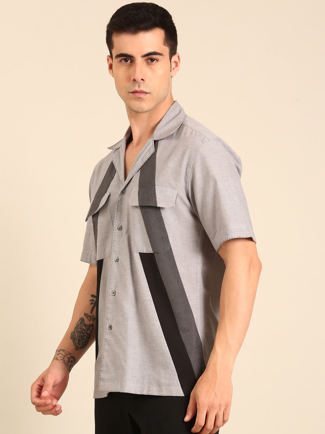 Grey- Black Malai Cotton Shirt