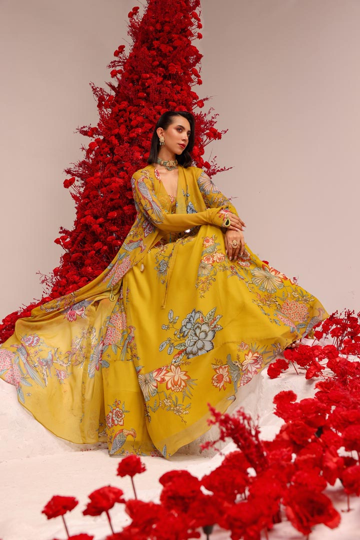 Image of Khwaish yellow skirt jacket set