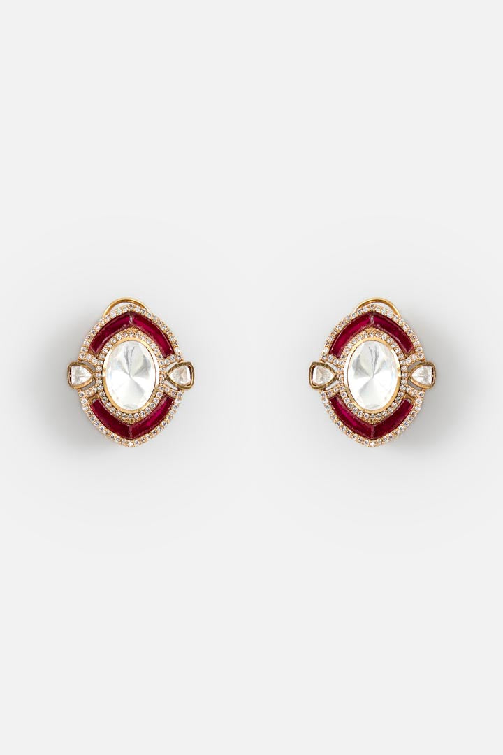 Gold-Toned Polki Necklace Set with Matching Studs