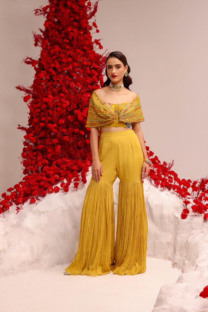 Image of Khwaish yellow wrap gharara