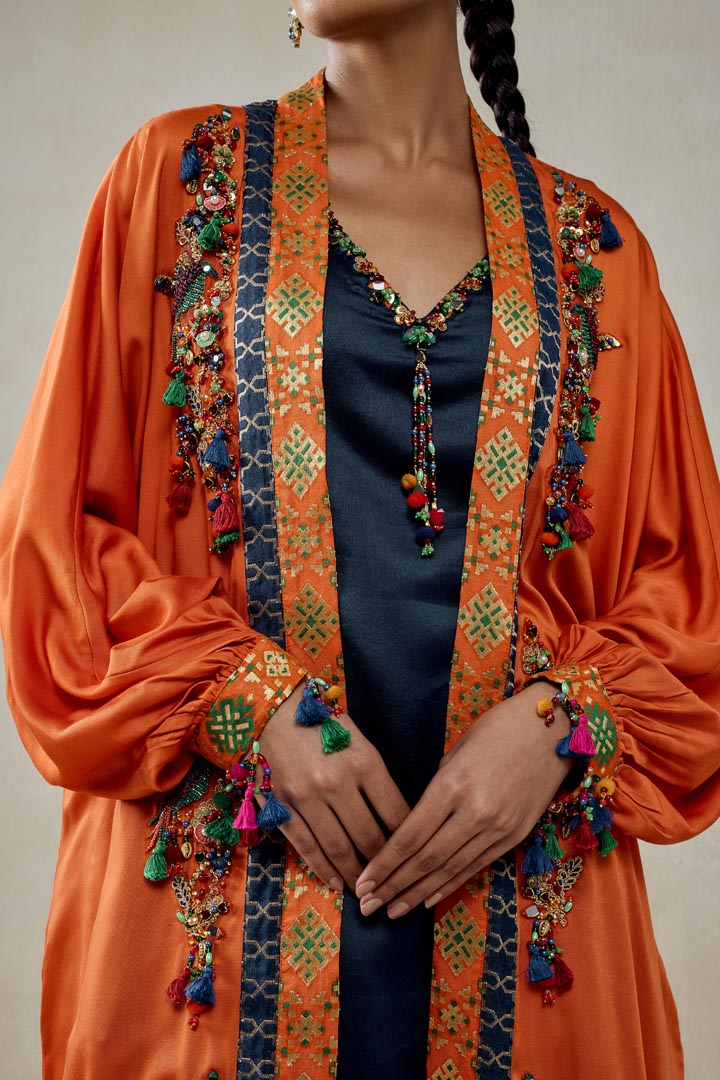 Orange Modal Silk Cape With Patola Silk Salwar Set | Festive Wear