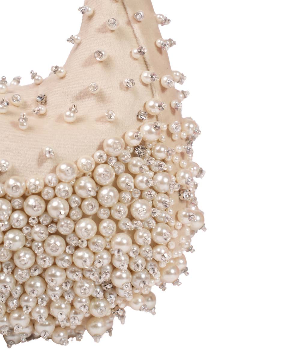 Aliya Ivory Suede Embellished Hobo Bag