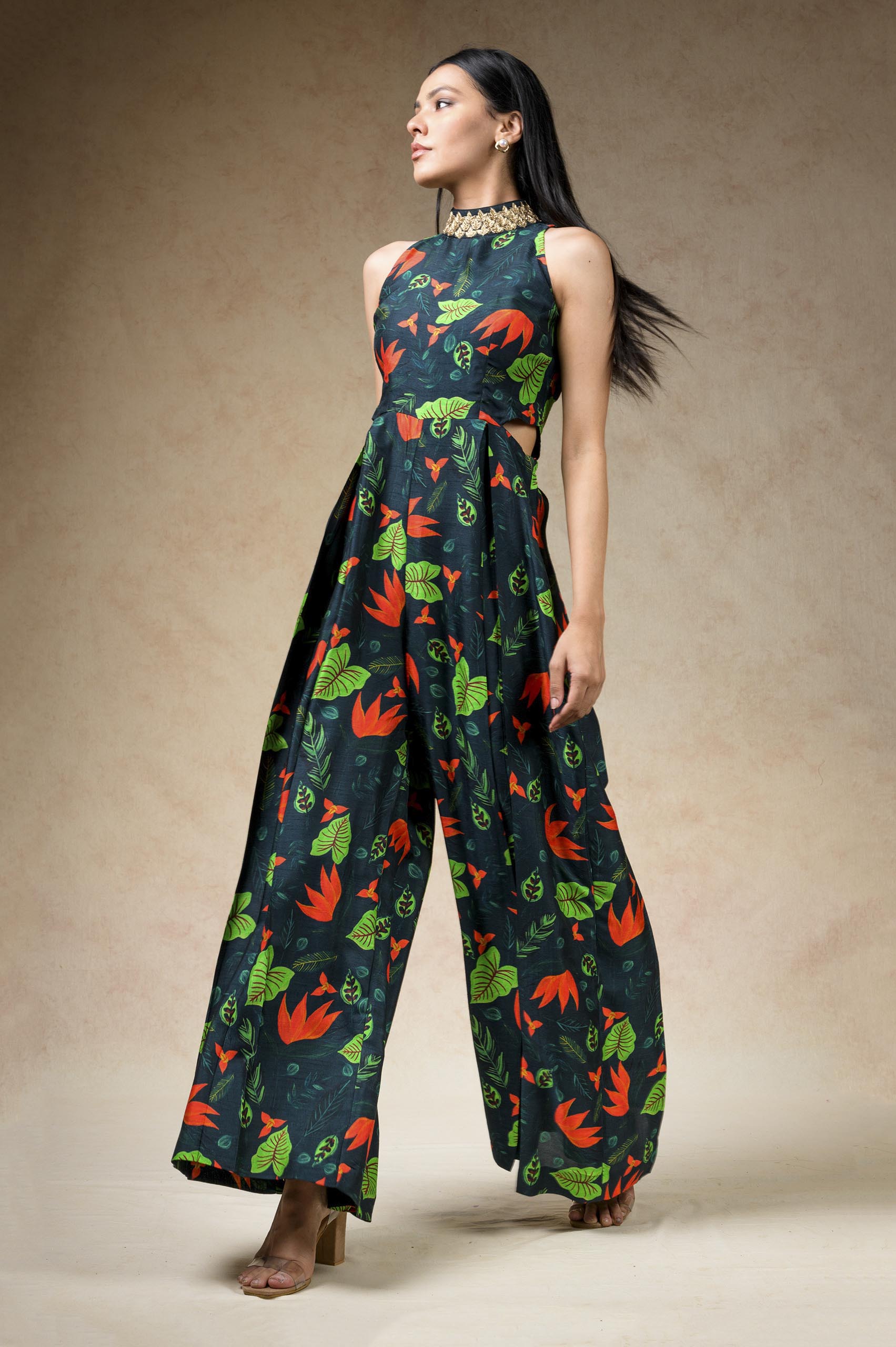 Hand embroidered flared jumpsuit