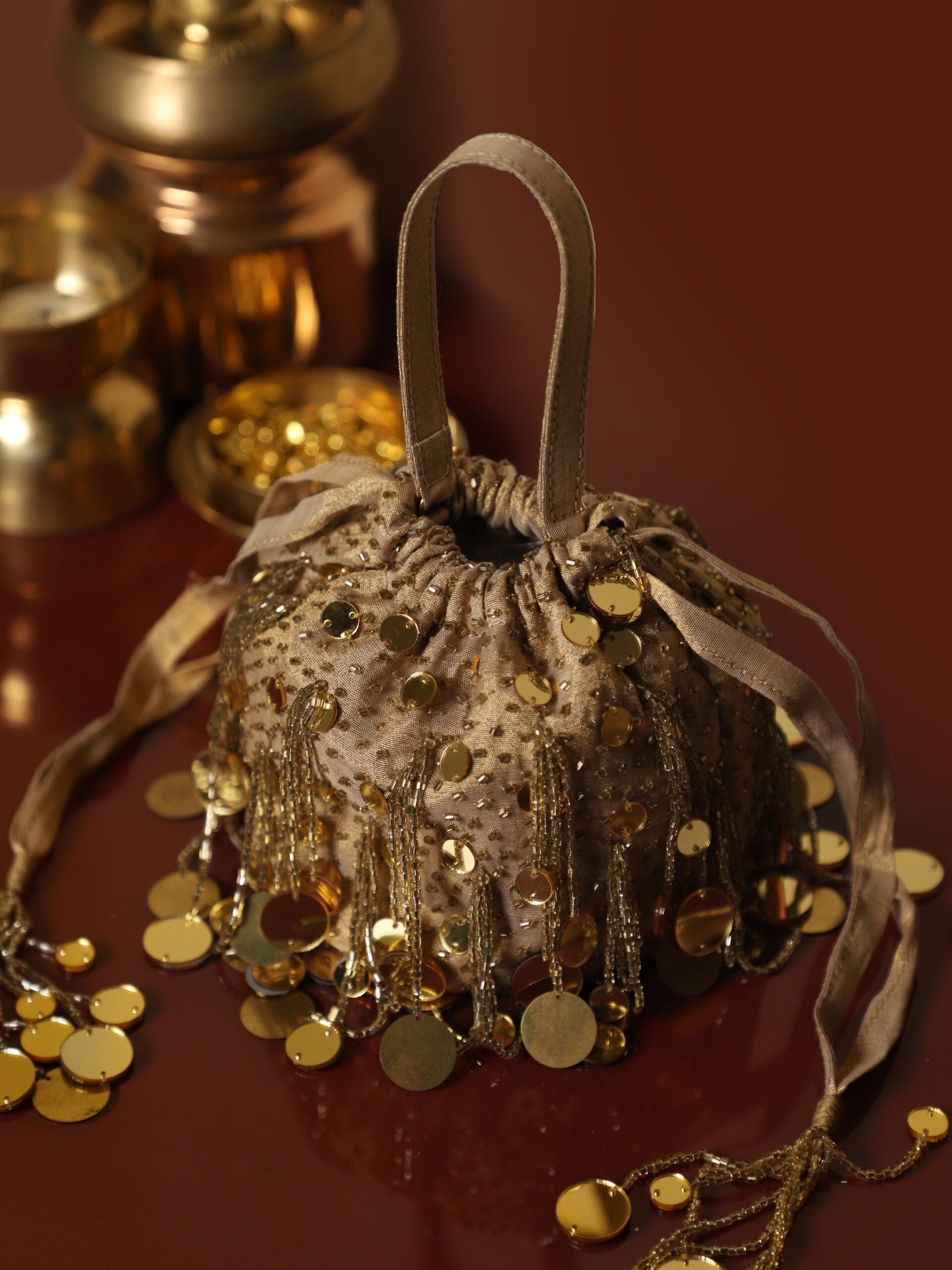 Gold Mirror Potli - Round