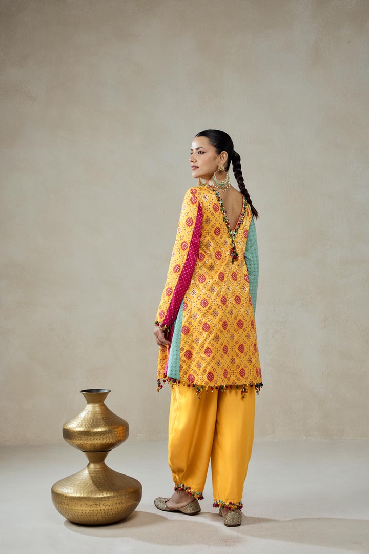 Yellow Patola Silk Suit with Dhoti Pants Festive Set