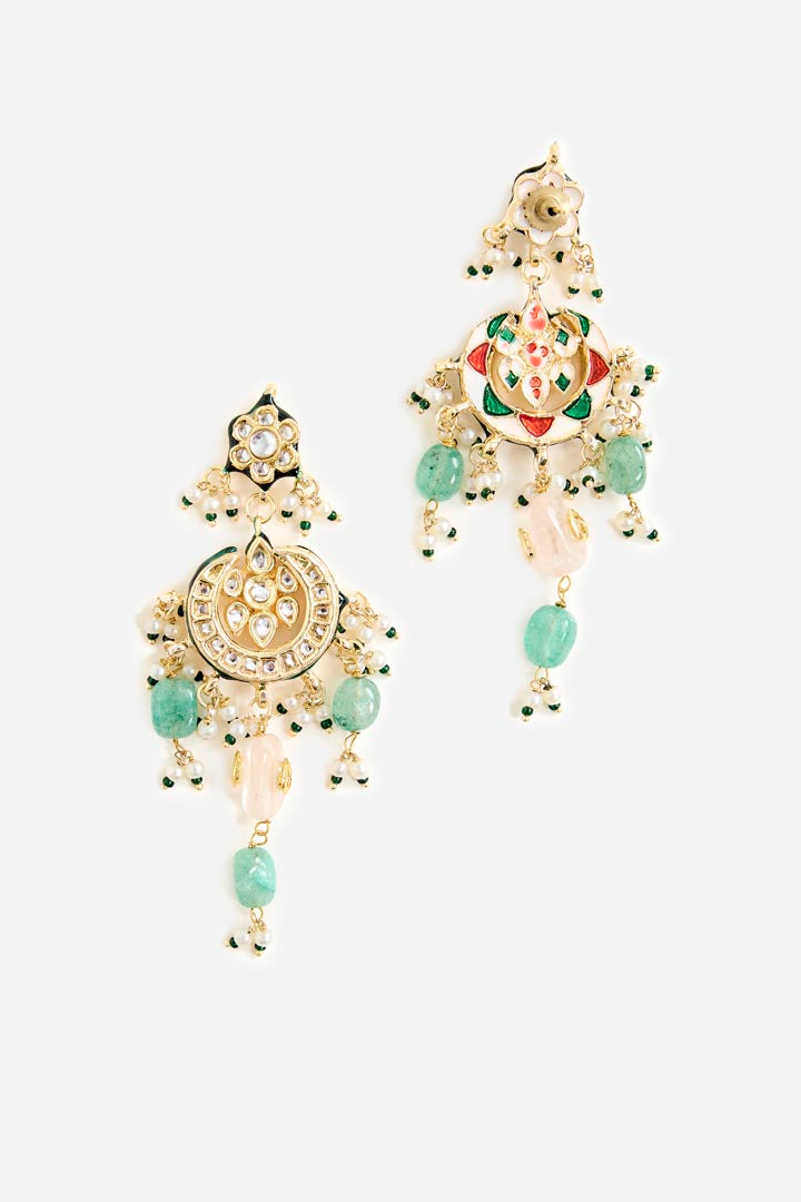 Floral Pearl & Emerald Layered Statement Necklace Set