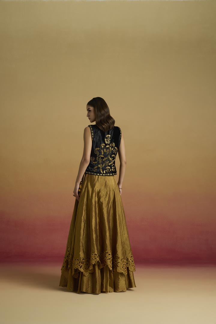 GOLD CUTWORK LAYERED LEHENGA