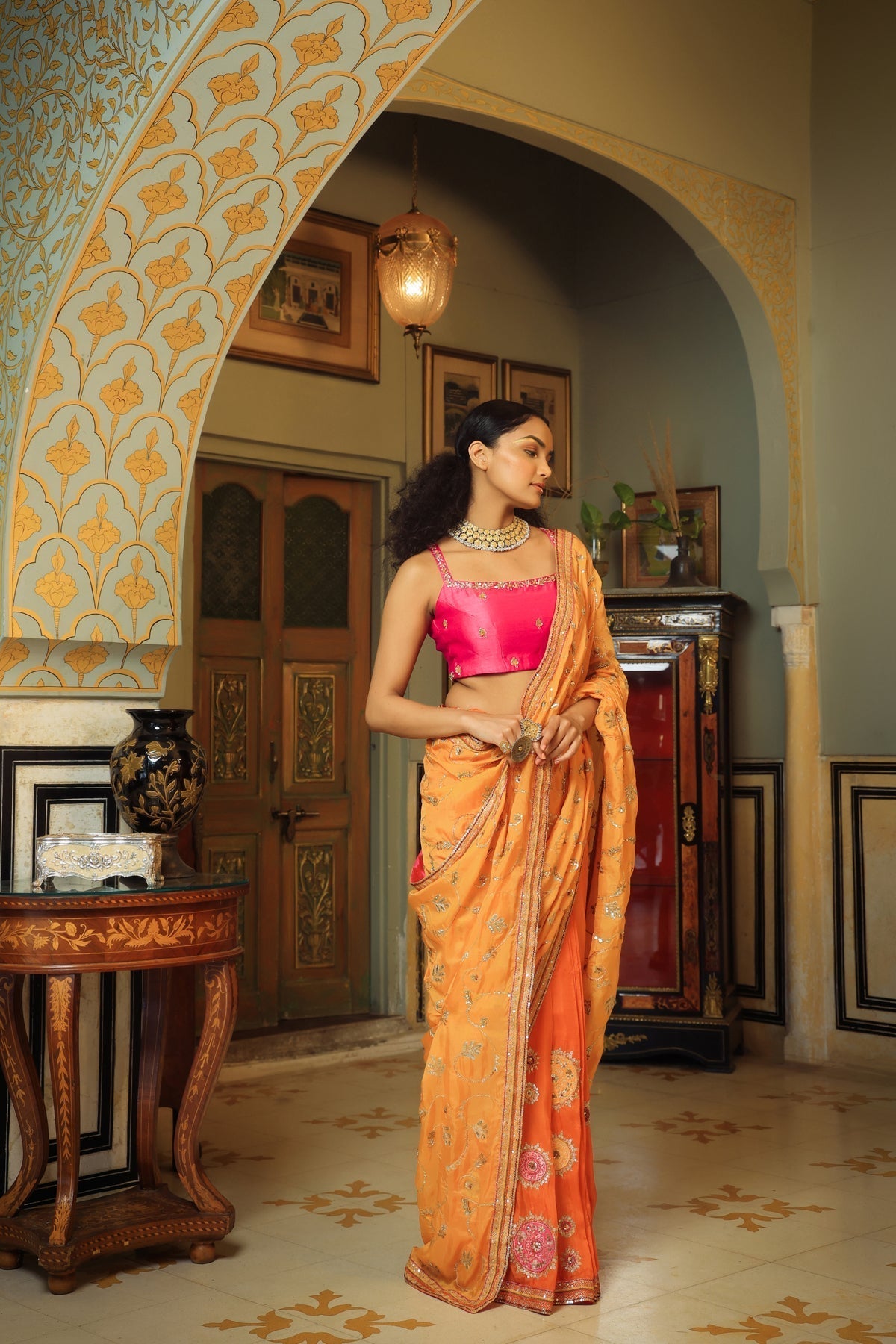 Image of Dilruba narangi jaal saree blouse