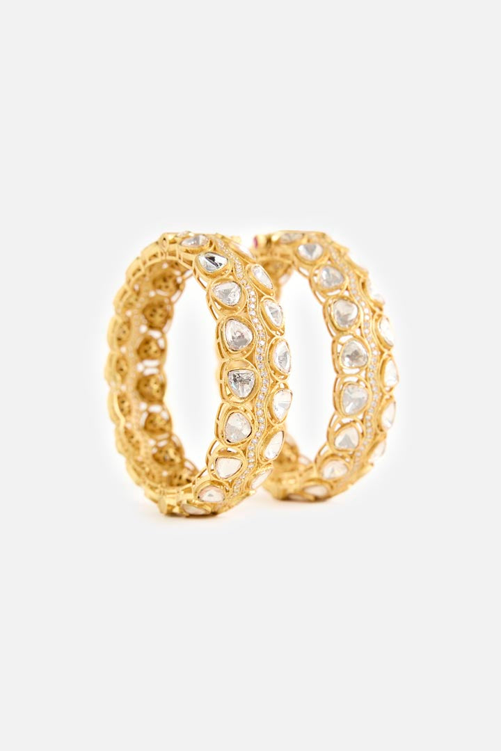 Triple Row Polki Stone Gold-Tone Bangle Set