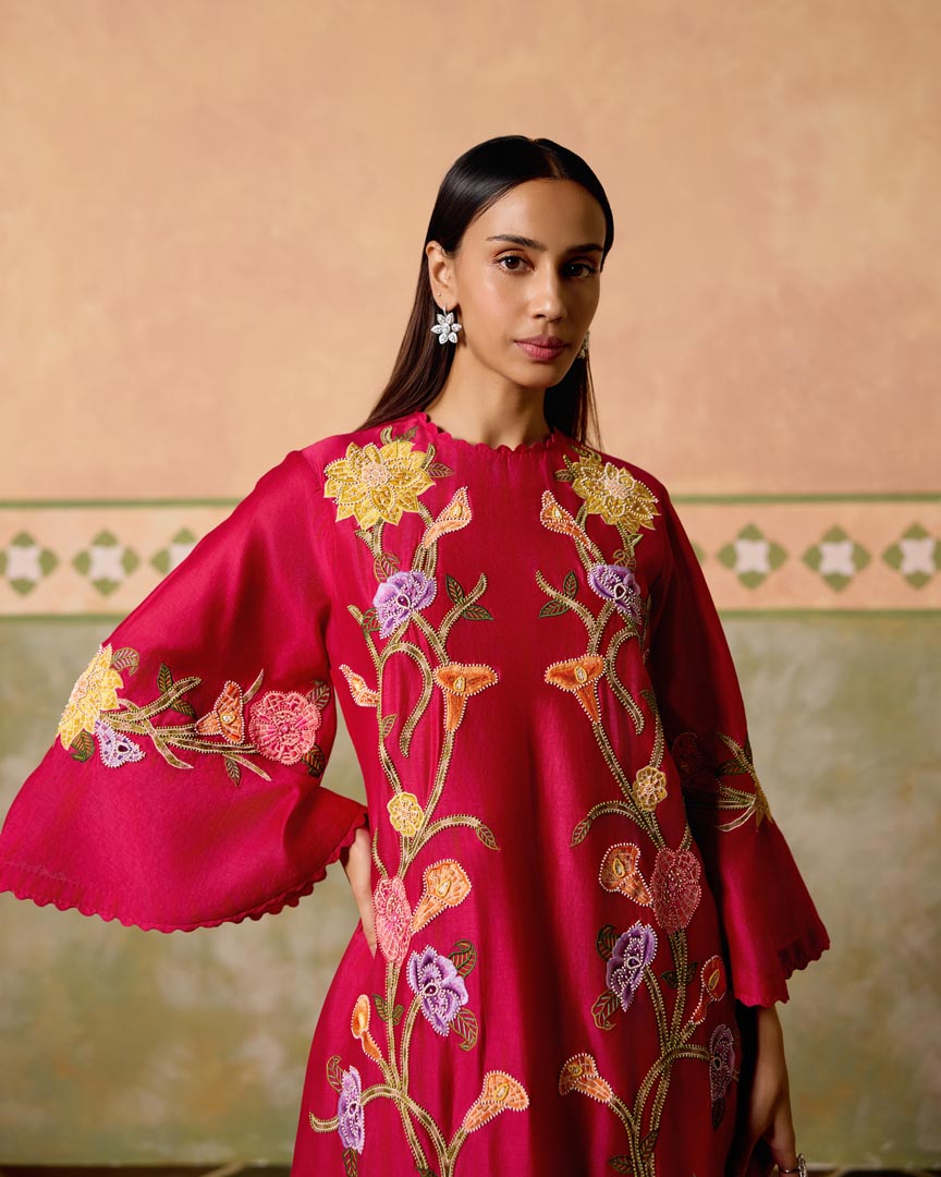 FUCHSIA MOSAIC FLORALS SHORT KURTA