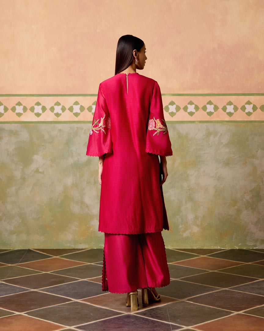 FUCHSIA CUTWORK FLARED PANTS