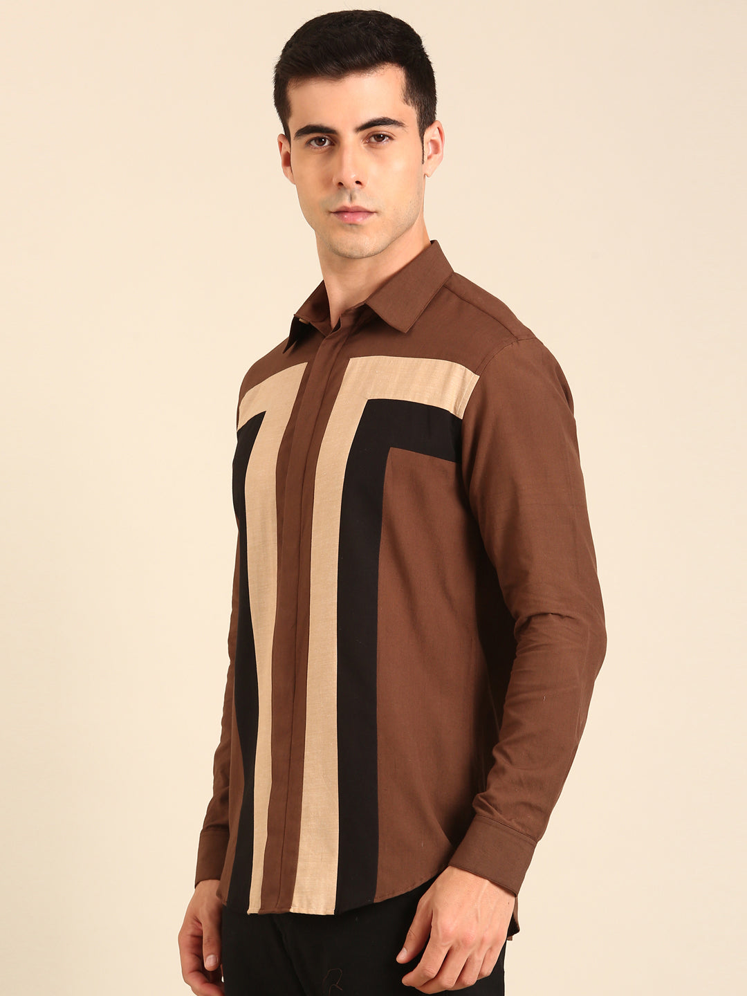 Brown-Beige-Black Malai Cotton Shirt