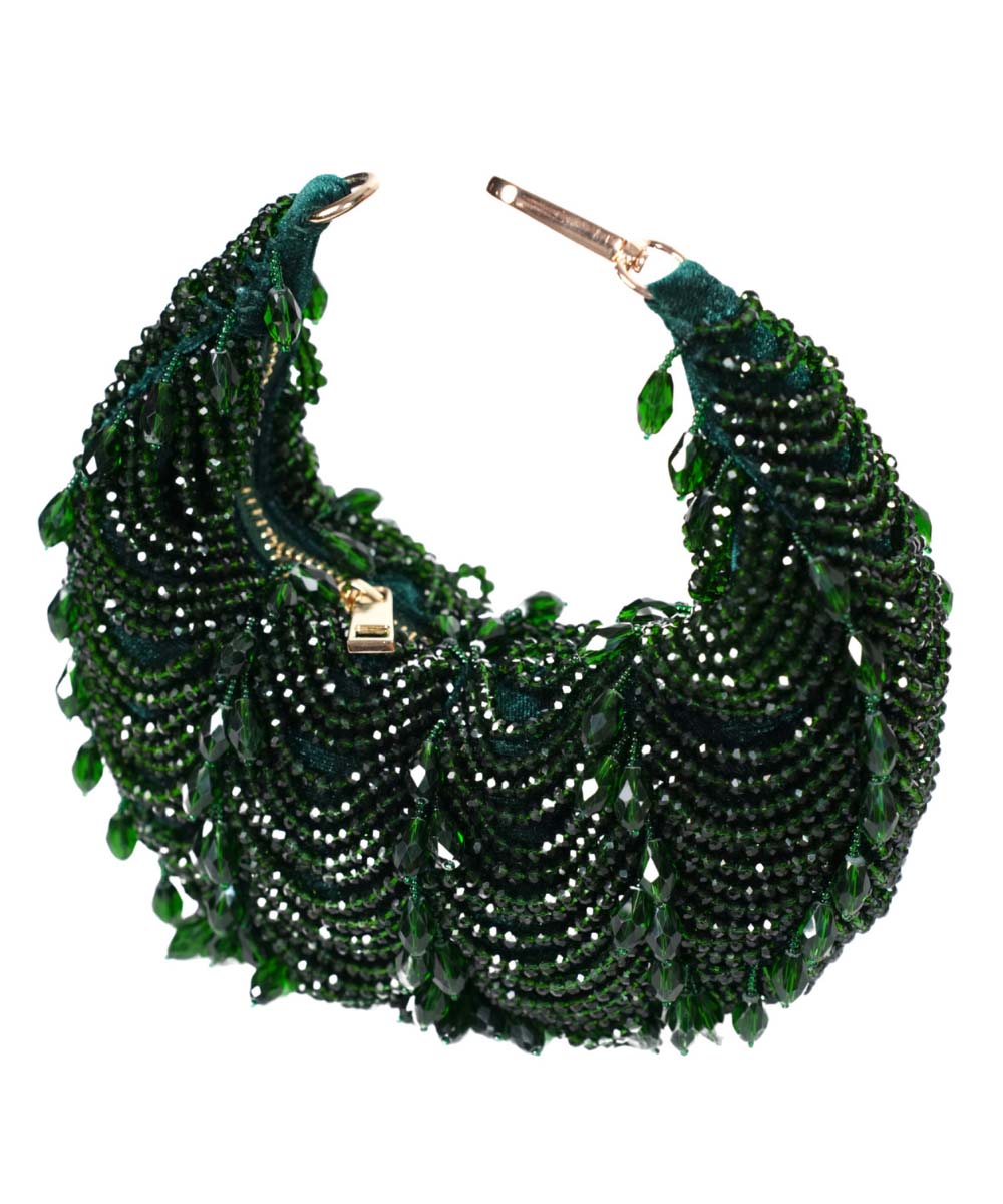 Liona Green Suede Embellished Hobo Bag