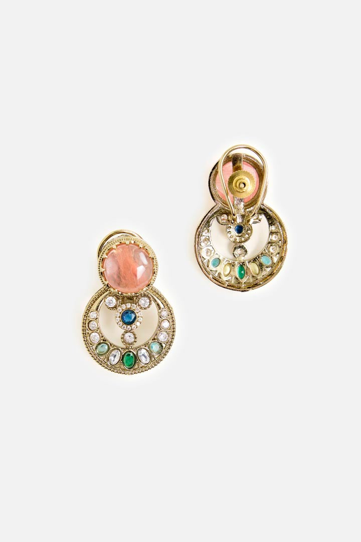 Gold-Plated Statement Earrings with Multicolor Stones