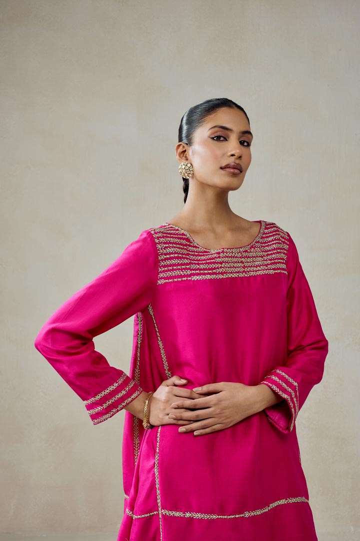 Fuschia Embroidered Silk Kurta with Aqua Patola Salwar Set