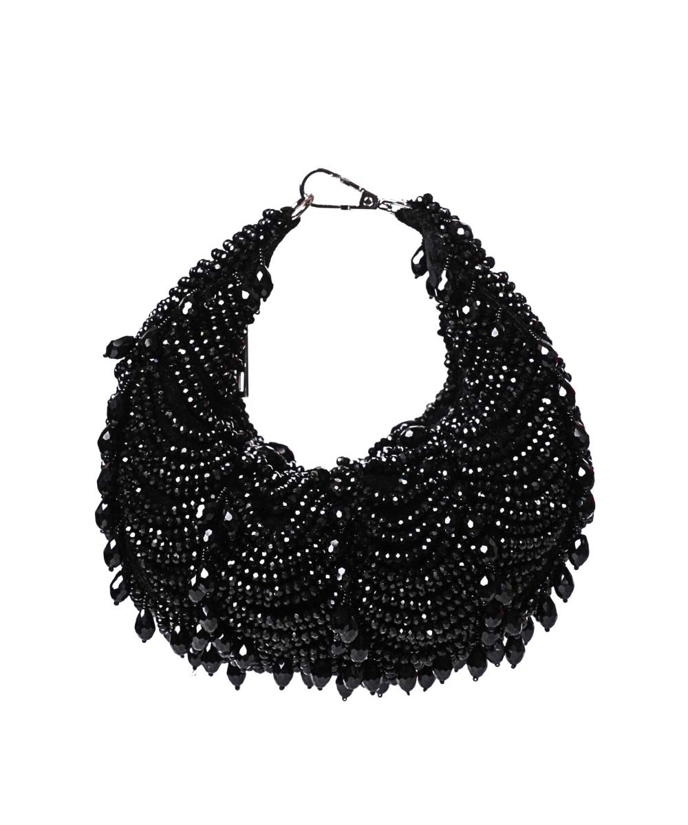 Liona Black Suede Embellished Hobo Bag