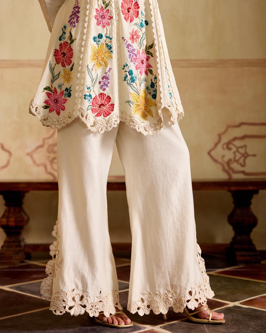 IVORY MOSAIC VINES  FLARED SHORT KURTA