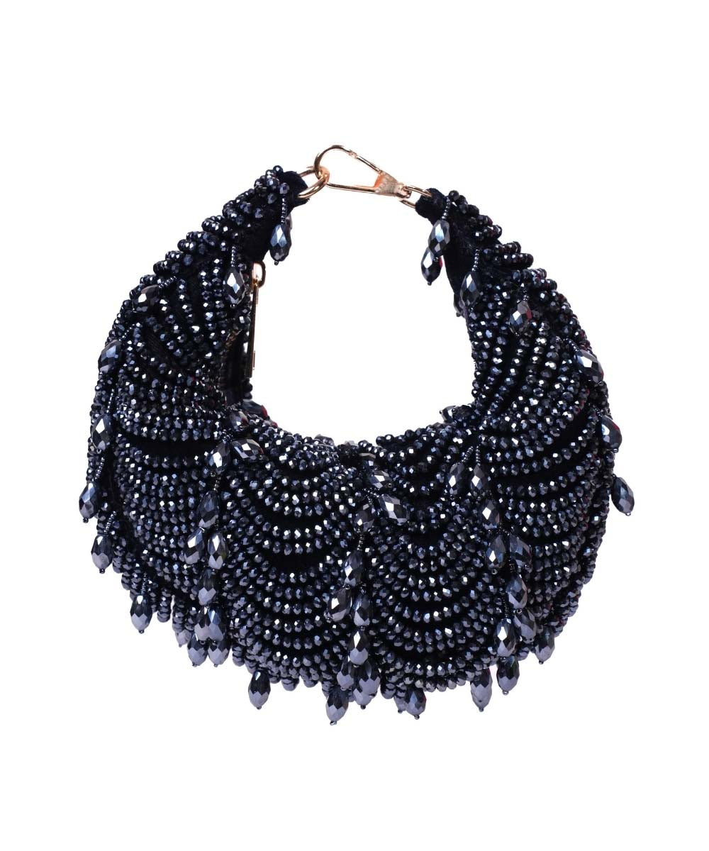 Liona Navy Blue Suede Embellished Hobo Bag