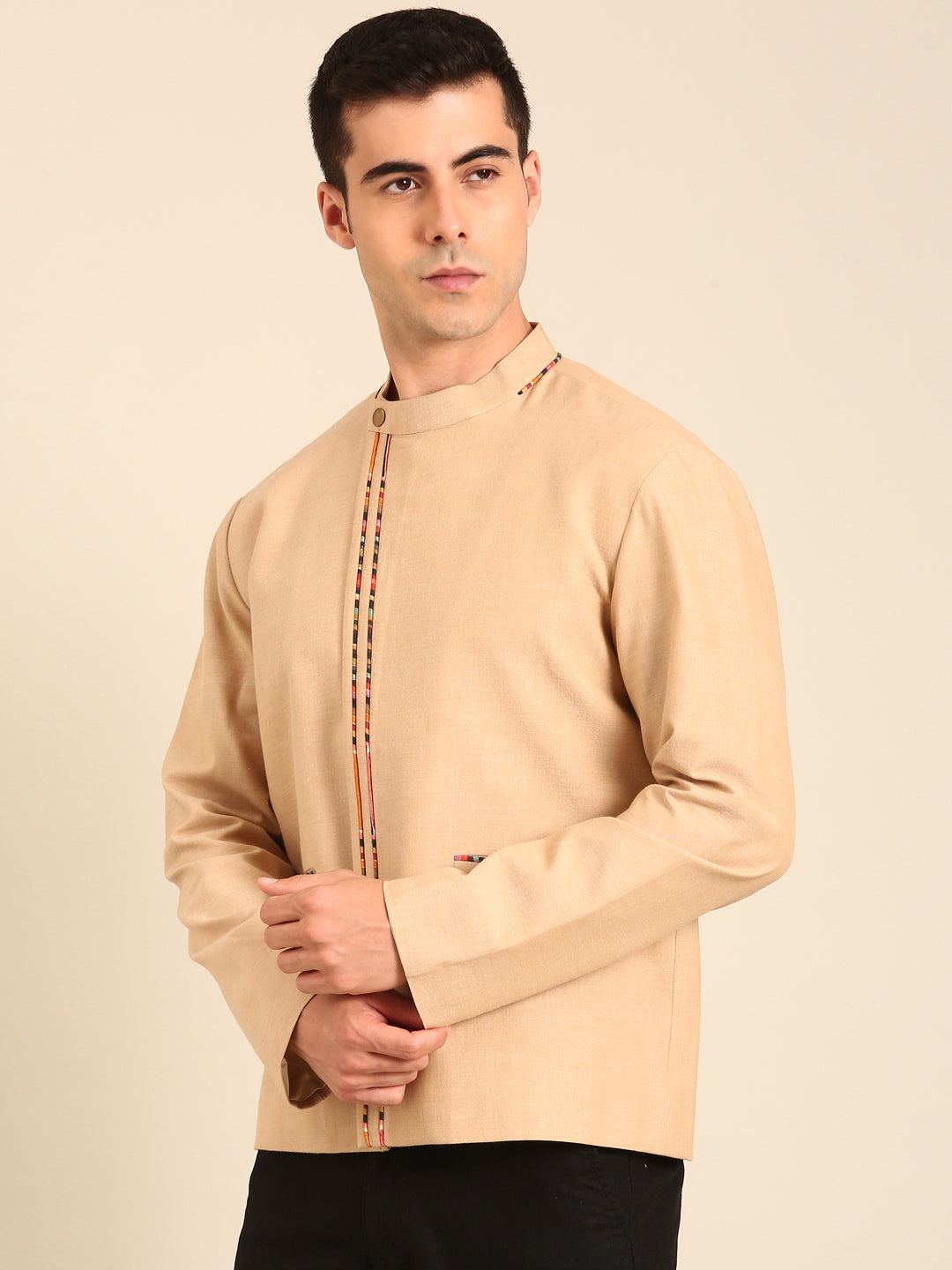 Beige -Print Malai Cotton Bomber Jacket