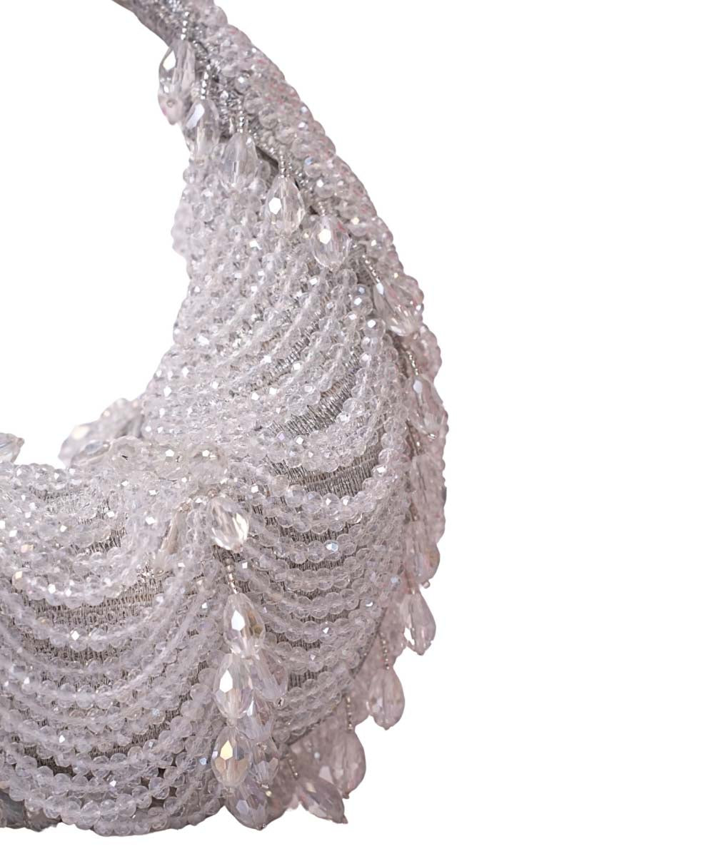 Liona Silver Suede Embellished Hobo Bag