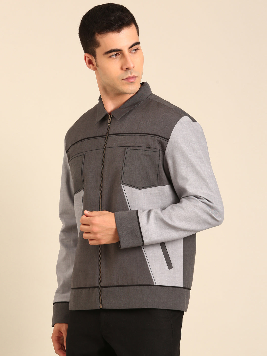 Grey Malai Cotton Bomber Jacket
