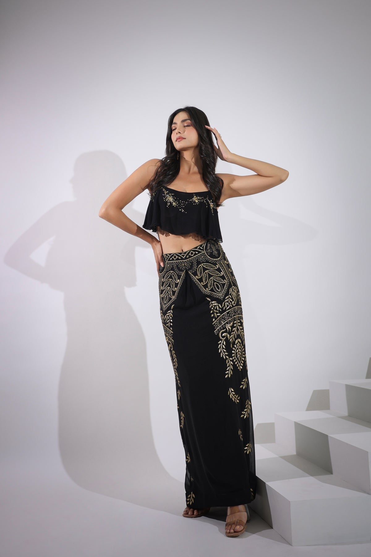 Image of Haseena kohl  black top skirt set