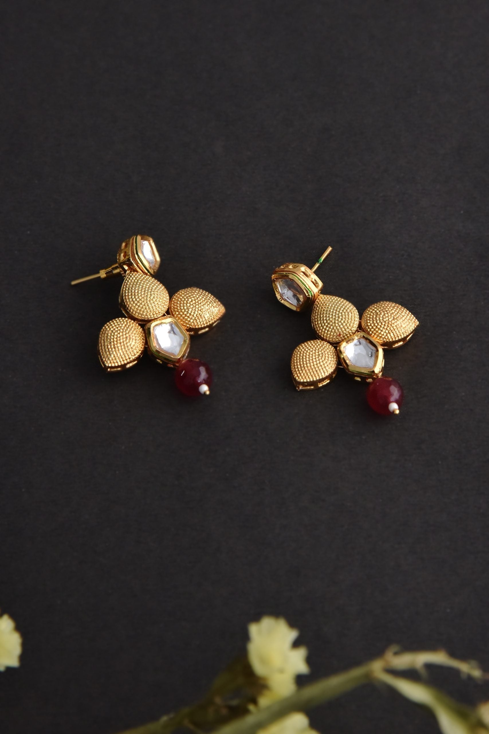 Red Gold Tone Kundan Earrings