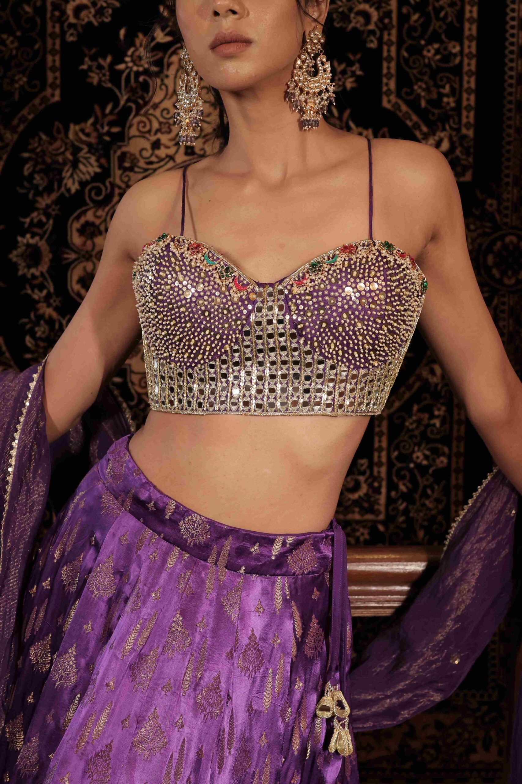 The "Manmohini " lehenga set / Purple jewel and mirror embellished banarasi lehenga set