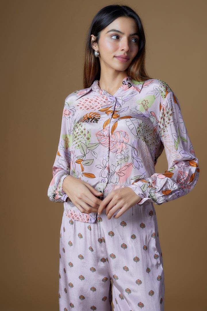 Onion Pink Crepe Printed & Embroidered Co-Ord Set