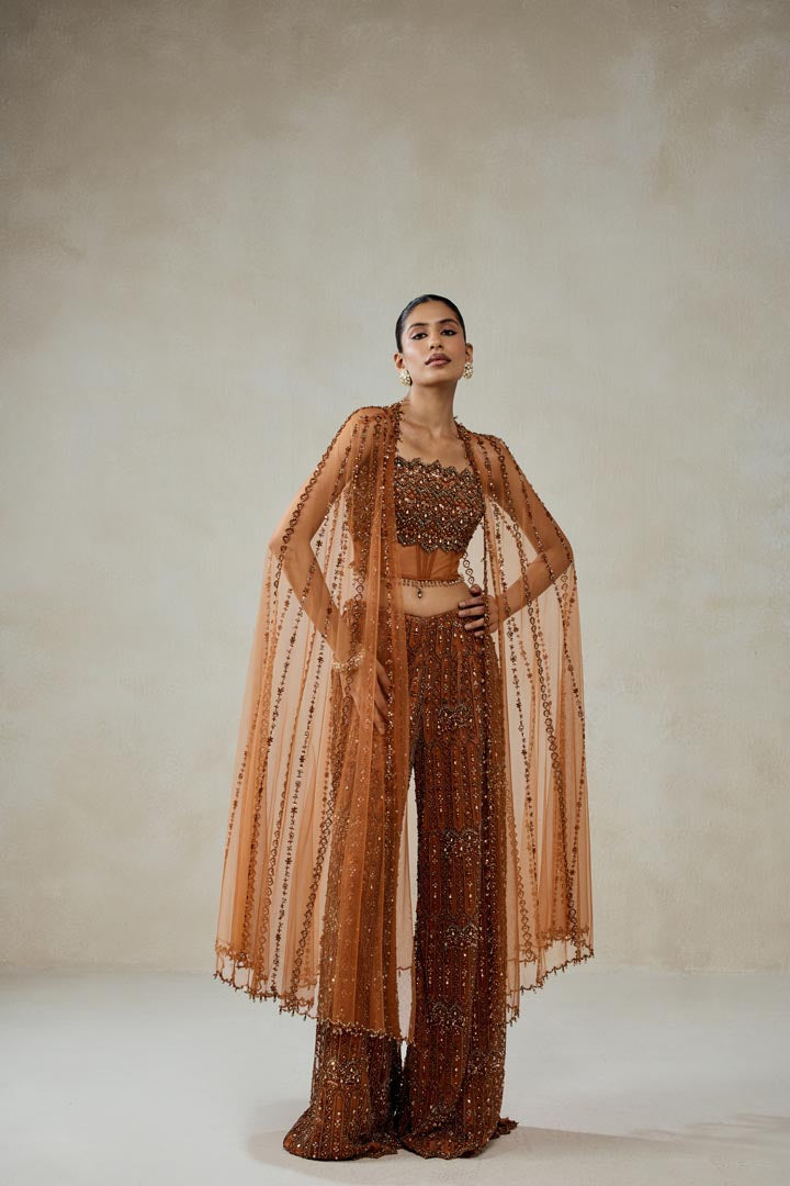 Elegant Copper Embellished Cape Sharara Set for Weddings