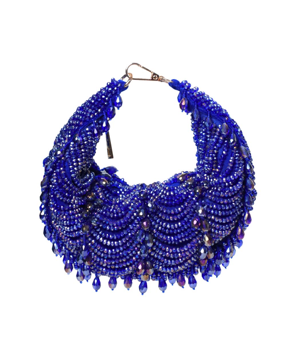 Liona Royal Blue Suede Embellished Hobo Bag