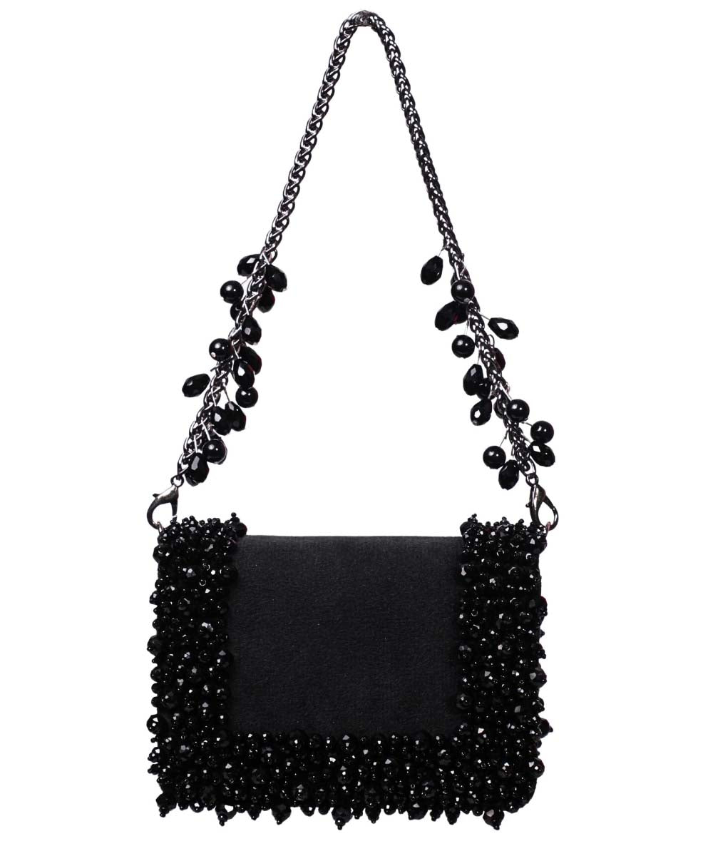 Elana Black Suede Crystal Embellished Mini Bag