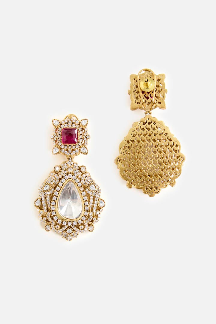 Gold-Toned Teardrop Stone Statement Earrings