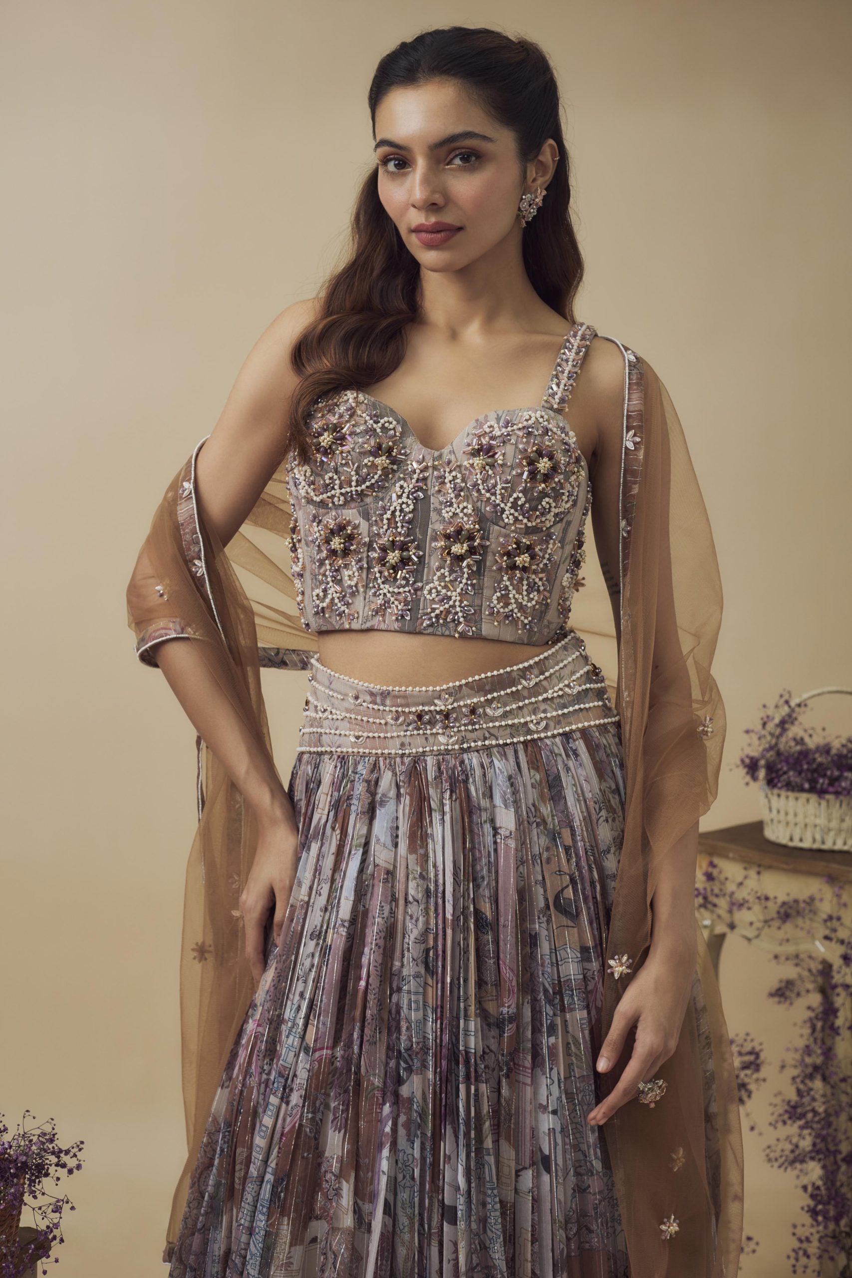 PRINTED LUREX HAND EMBROIDERED LEHENGA SET